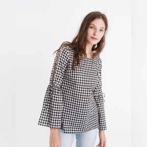 MADEWELL Gingham Lace-Up Bell-Sleeve Top